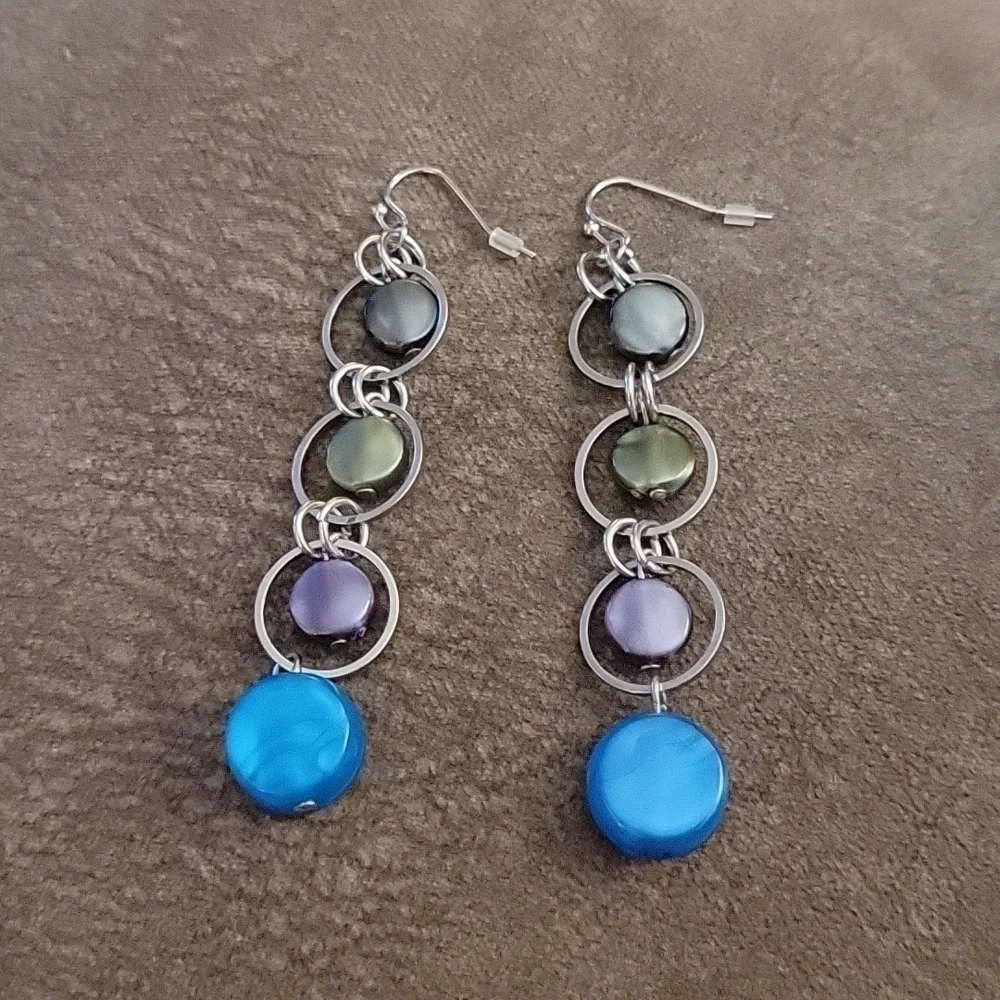 3/$30 Long Circle Link Dangle Hook Nebula Earrings